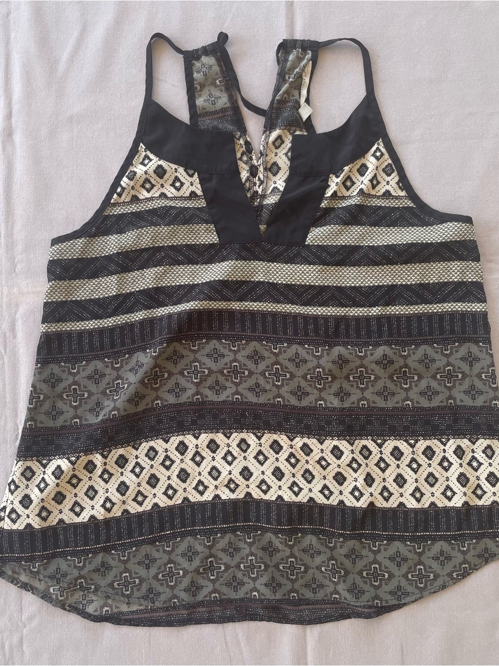 Athleta Womens Black Gray White Paisley Racerback Tank Top Size XL polyester Tie